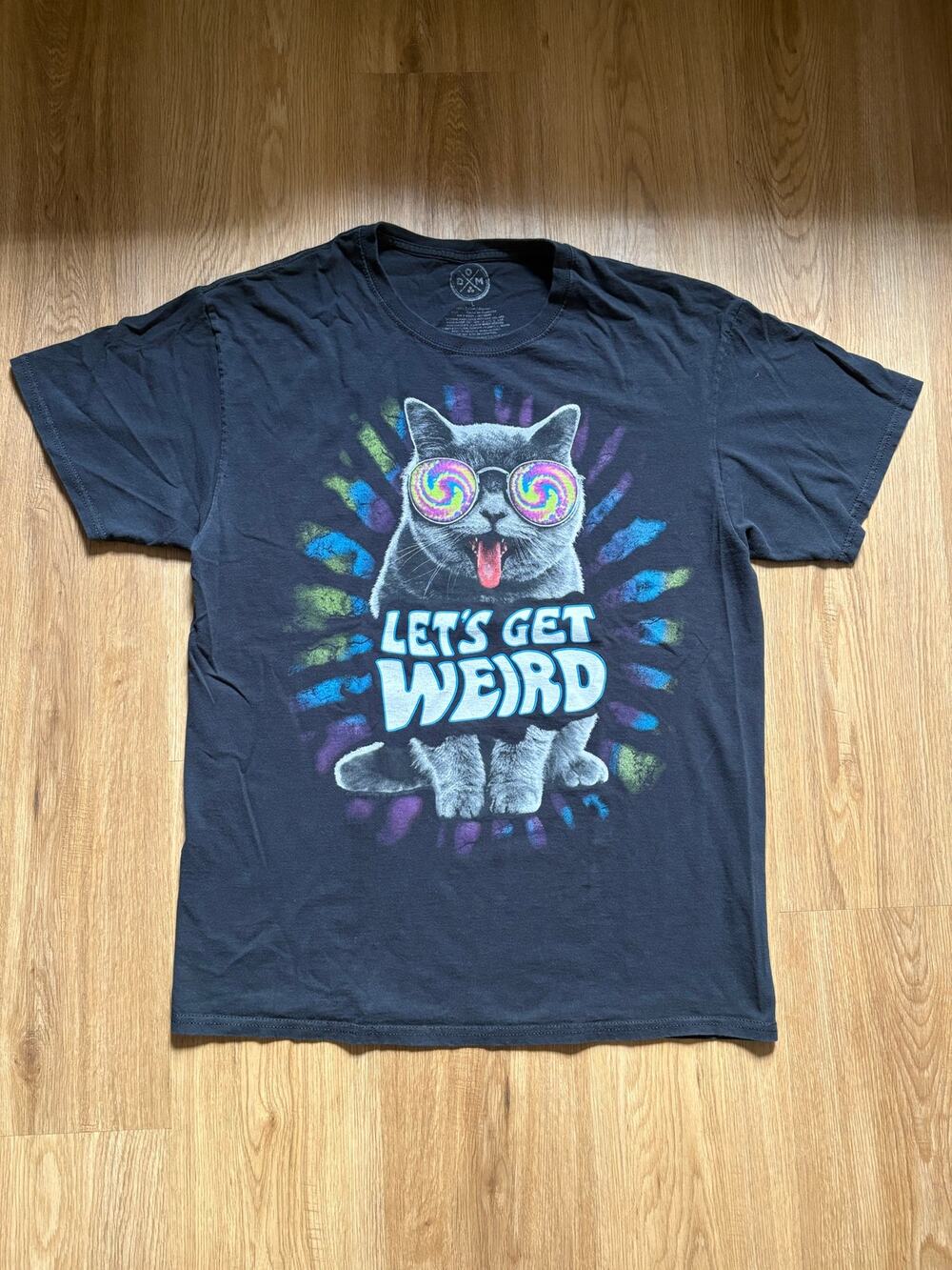 Let's Get Weird Trippy Psychedelic Cat Graphic Tee By DOM Mens Size Large